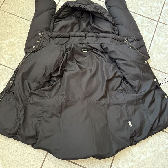 J Crew Down Feather Hooded Full Zip Button Puffer Jacket Size S Removable Hood - Picture 2 of 12
